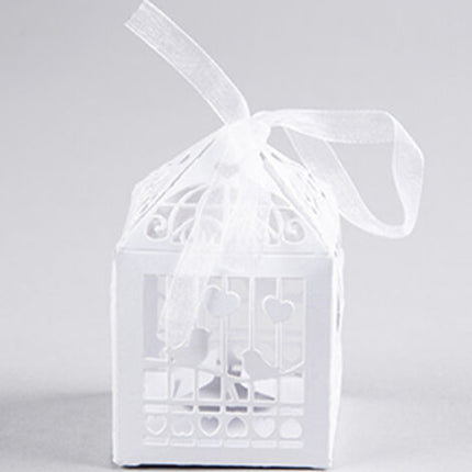 White Dove Bird Heart Wedding Bomboniere Favor Lolly Gift Card Box - 10 Pack