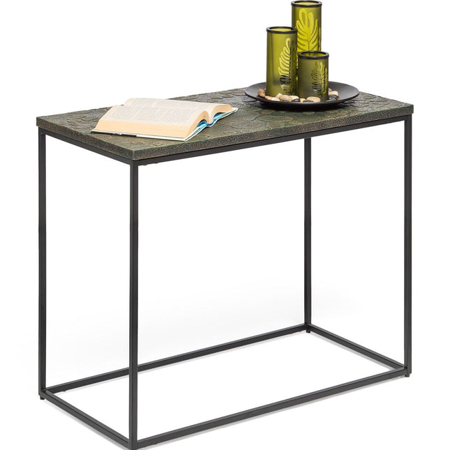 Black Sofa Side Table with Textured Wood Top