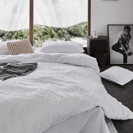 Tufted ultra soft microfiber quilt cover set-single white