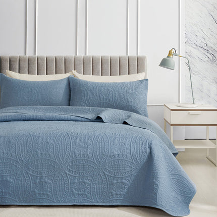 Lisbon Quilted 3 Pieces Embossed Coverlet Set-queen/king blue