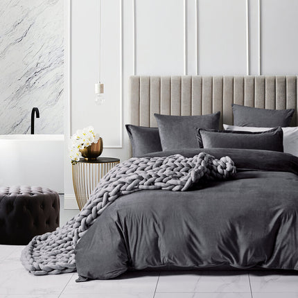Corduroy Velvet Super King Bed Quilt Cover Set-Charcoal