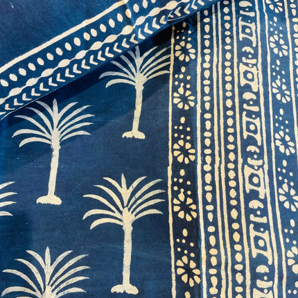Cotton Bedsheet - Royal Indigo Palm tree Hand block print Bedsheet (King)