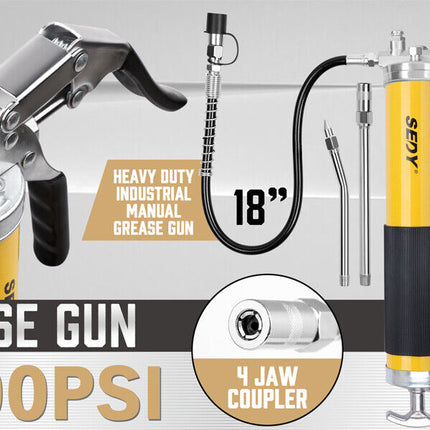 18inch Grease Gun 8000PSI Pistol Grip Flex Hose Heavy Duty Barrel With Cartridge