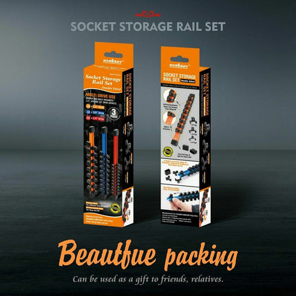 3Pc Double-Side Sockets Holder Tool Organizer Rails WorkShop Rack 1/4" 3/8" 1/2”