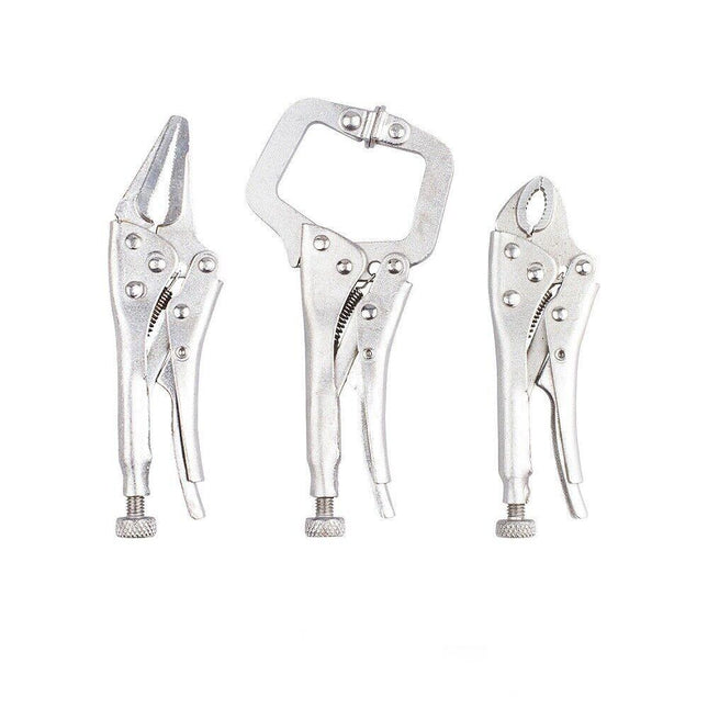 3Pc Mini Lock Grip Pliers Stubby Curved Jaw C-Clamp Long Nose Vise Welding Hold