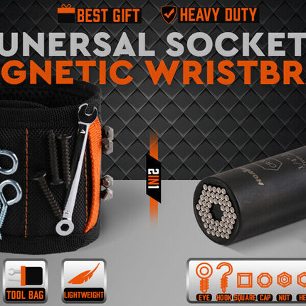 Magnetic Wristband & Universal Socket Grip 7-19mm Magnets Screws Nails Holder