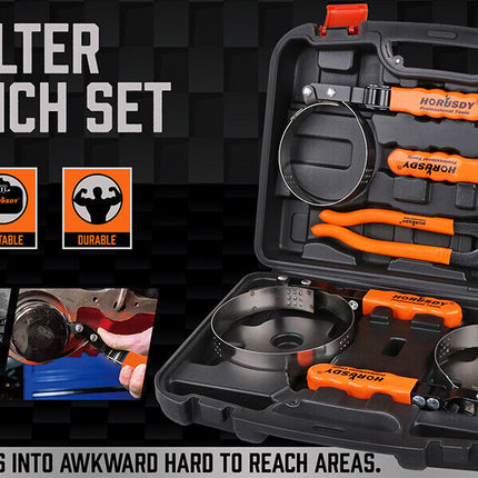 5Pc Oil Filter Wrench Set Swivel Grip Steel Belt Spanner Universal Filter Remove