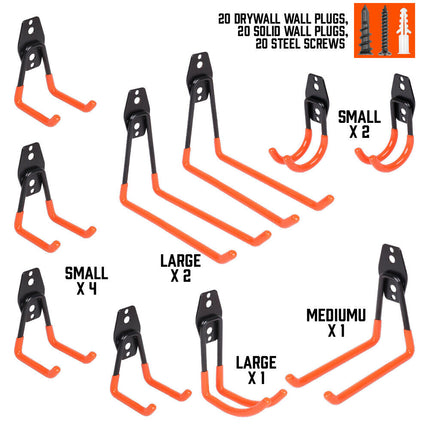 10-Pack Wall Mount Garage Hooks Tool Storage Workshop Organizer Heavy Duty Steel