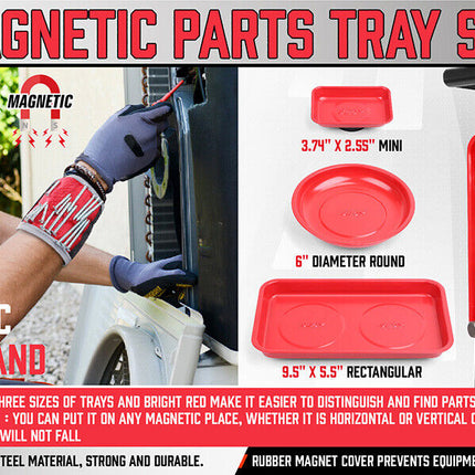 4Pc Magnetic Parts Holder Set Wrist Band Magnet Bowl Tray Screws Nuts Storage