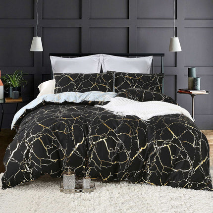 Reversible Design Queen Size Black Duvet Doona Quilt Cover Set