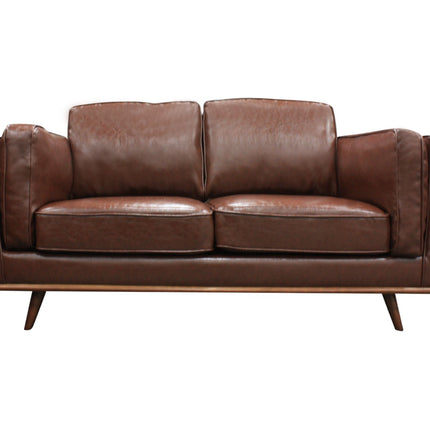 2 Seater Faux Leather Sofa Brown Modern Lounge Set for Living Room Couch with Wooden Frame