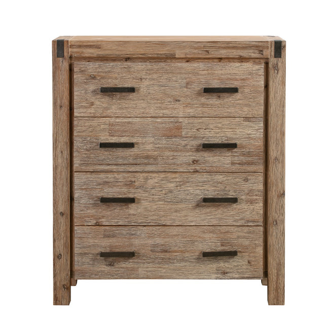 Tallboy with 4 Storage Drawers Assembled in Oak Colour Solid Wooden
