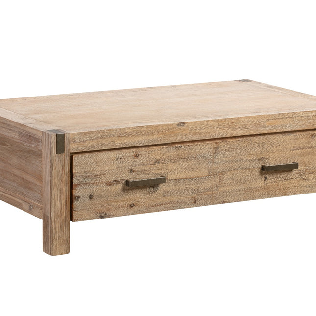 Coffee Table Solid Acacia Wood & Veneer Frame 2 Drawers Storage Oak Colour