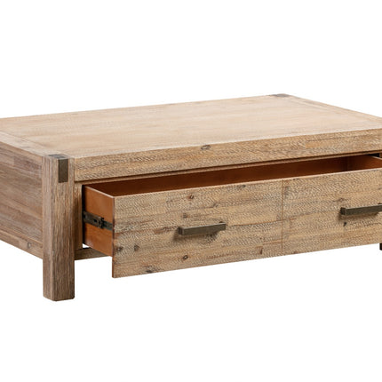 Coffee Table Solid Acacia Wood & Veneer Frame 2 Drawers Storage Oak Colour
