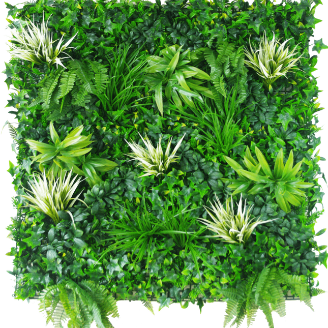 White Grassy Greenery Vertical Garden / Green Wall UV Resistant 100cm x 100cm