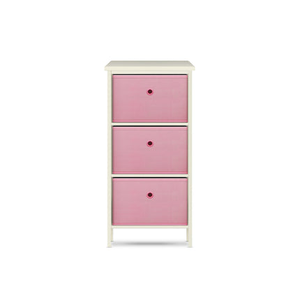 Home Master 3 Drawer Pine Wood Storage Chest Pink Fabric Baskets 70 x 80cm