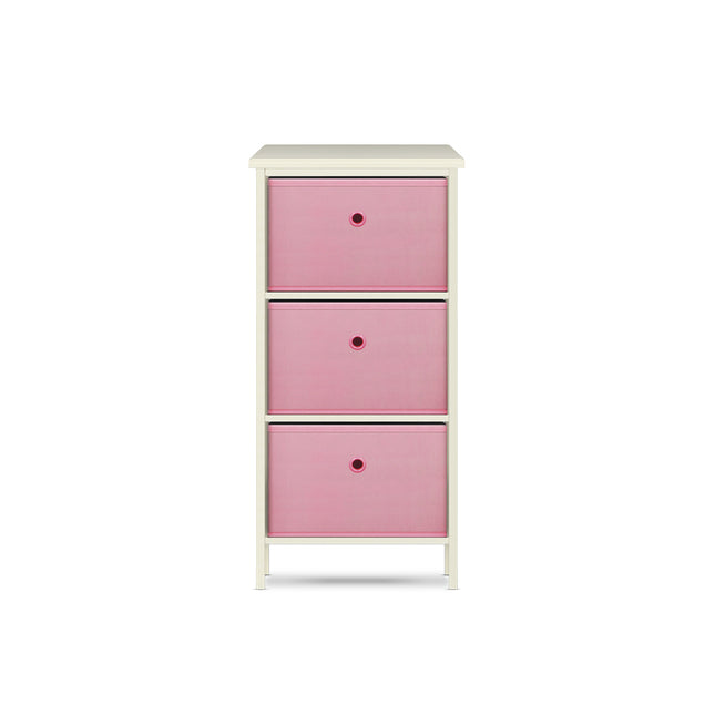 Home Master 3 Drawer Pine Wood Storage Chest Pink Fabric Baskets 70 x 80cm