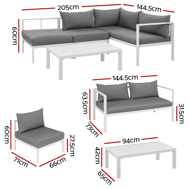 Gardeon 4-Seater Aluminium Outdoor Sofa Set Lounge Setting Table Chair Furniture