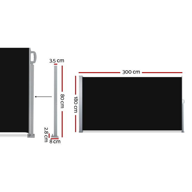 Instahut Side Awning Outdoor Blinds Sun Shade Retractable Screen 1.8X3M BK