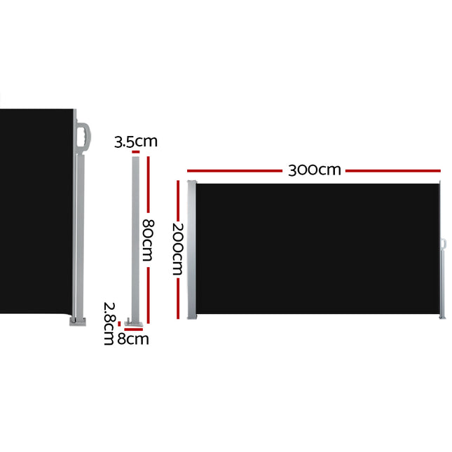 Set of 2 Instahut Side Awning Sun Shade Outdoor Blinds Retractable Screen 2X3M BK