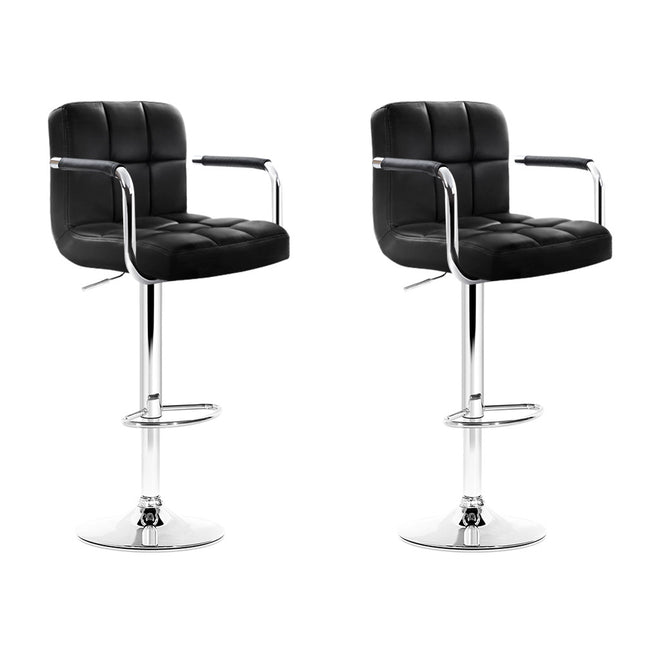 Artiss Set of 2 Bar Stools Gas lift Swivel Armrests - Steel and Black