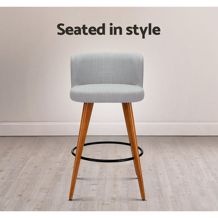 Artiss Set of 2 Wooden Fabric Bar Stools Circular Footrest - Light Grey