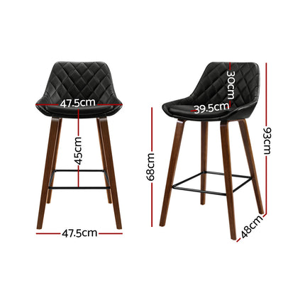 Artiss Set of 2 Bar Stools Bentwood PU Leather Diamond Pleat - Black
