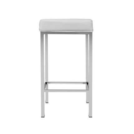 Artiss Set of 2 PU Leather Backless Bar Stools - White and Chrome