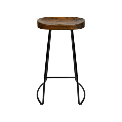 Artiss Set of 4 Elm Wood Backless Bar Stools 65cm - Black and Dark Natural