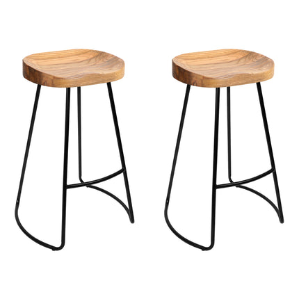 Artiss Set of 2 Elm Wood Backless Bar Stools 65cm - Black and Light Natural