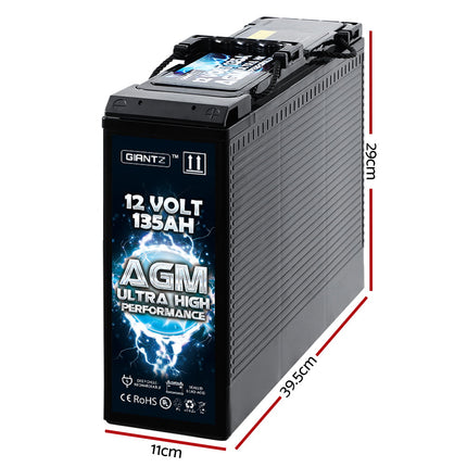 Giantz AGM Deep Cycle Battery 12V 135Ah Portable 4WD Sealed Marine Solar Slim