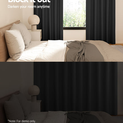 Artiss 2X Blockout Curtains Blackout Window Curtain Eyelet 180x213cm Black