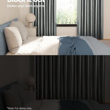 Artiss 2X Blockout Curtains Blackout Window Curtain Eyelet 240x230cm Grey