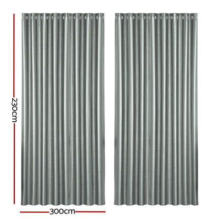 Artiss 2X Blockout Curtains Blackout Window Curtain Eyelet 300x230cm Grey