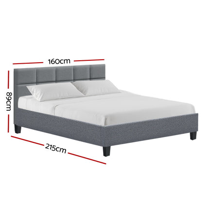 Artiss Tino Bed Frame Queen Size Grey Fabric