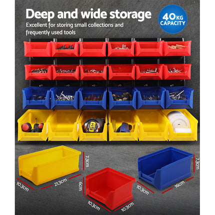 Giantz Bin Wall 48 Storage Bin Rack Wall Mounted Tools Steel Board Work Garage