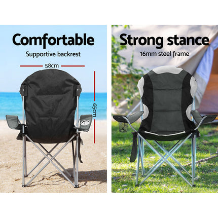 Weisshorn 2X Folding Camping Chairs Arm Chair Portable Outdoor Beach Fishing BBQ