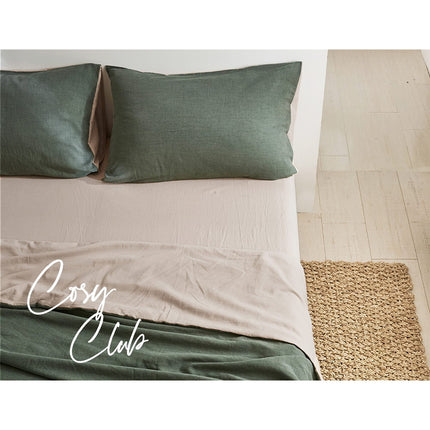 Cosy Club Sheet Set Cotton Sheets Single Green Beige