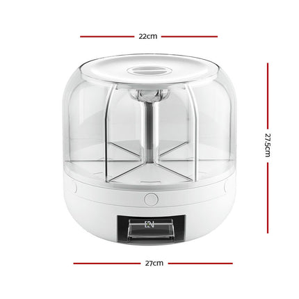 6-In-1 Cereal Dispenser Rotating Grain Container 10KG Rice Storage Dry Food Box