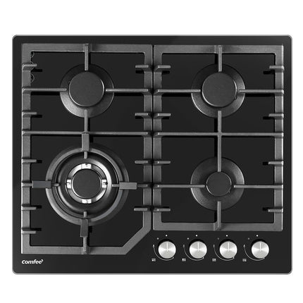 Comfee 60cm Gas Cooktop 4 Burners Kitchen Gas Hob Trivets Stove Cook Top Black