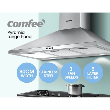 Comfee Rangehood 900mm Range Hood Stainless Steel Home Kitchen Canopy Vent 90cm