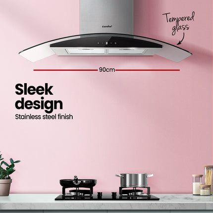 Comfee Rangehood 900mm Range Hood Stainless Steel LED Glass Home Kitchen Canopy