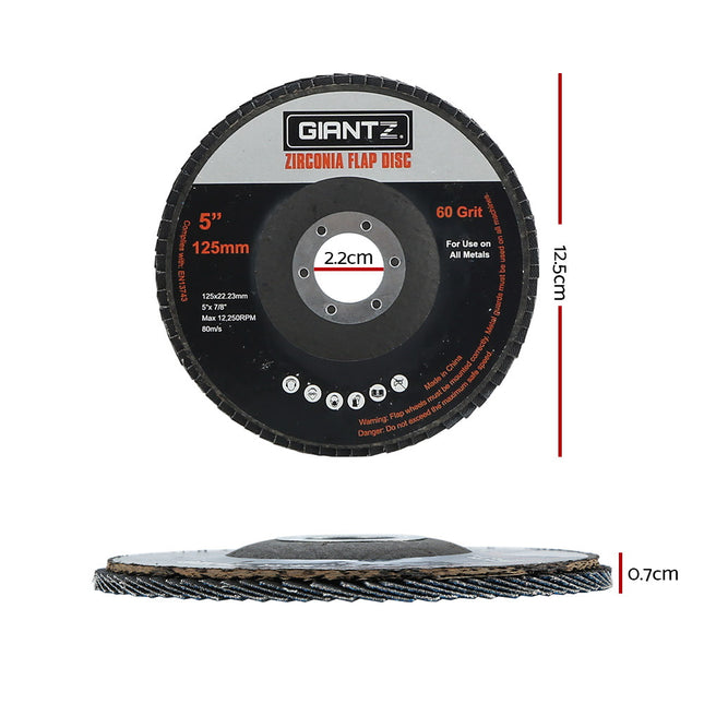 Giantz 10 PCS Zirconia Sanding Flap Disc 5’’ 125mm 60Grit Angle Grinding Wheel