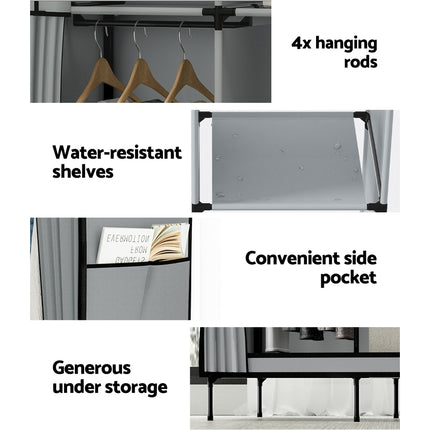 Artiss Clothes Wardrobe Closet Storage Large Portable Organiser with Shelf Grey