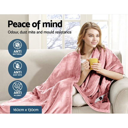 Giselle Bedding Heated Electric Throw Rug Fleece Sunggle Blanket Washable Pink