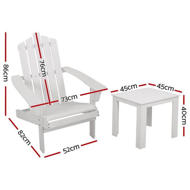 Gardeon Outdoor Sun Lounge Beach Chairs Table Setting Wooden Adirondack Patio Chair White