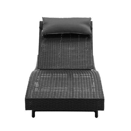 Gardeon Outdoor Sun Lounge Setting Wicker Lounger Day Bed Rattan Patio Furniture Black