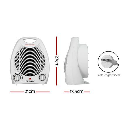 Devanti Electric Fan Heater Portable Room Office Heaters Hot Cool Wind 2000W