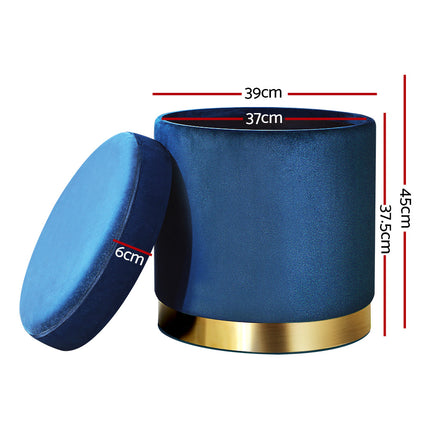 Artiss Foot Stool Round Velvet Storage Ottoman Foot Rest Pouffe Footstool Navy