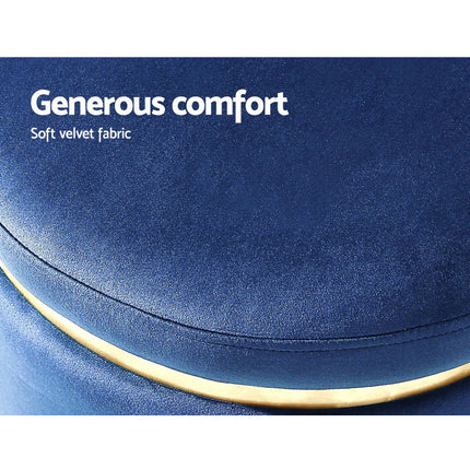 Artiss Foot Stool Round Velvet Ottoman Foot Rest Pouf Padded Seat Footstool Navy